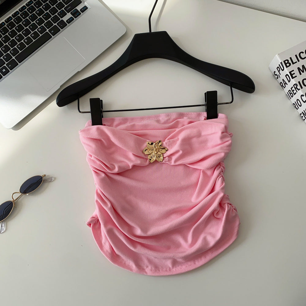 Sense of designniche stylestereo flower age reduction camisole women's pure desire sexy hot girl outwearshortcrop toptops