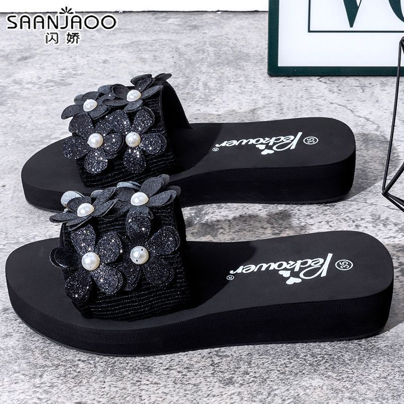 Anti-fall plaidthickened princess style women's flip-flops ultra-light trendyins home and outdoor stain-resistant summer sandals