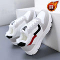 Women's leather sneakers - winter fleece-lined cotton shoes, new versatile casual flats, non-slip waterproof leather running shoes