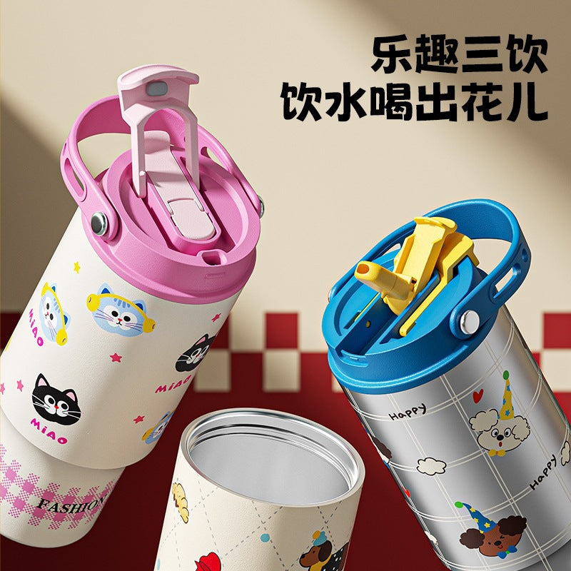 High-style cartoon coffee mug, 316 stainless steel insulated tumbler, large capacity car ice tumbler, portable straw water bottle
