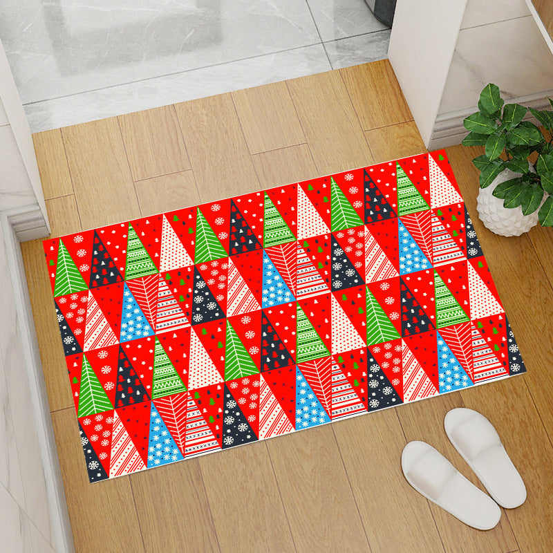 Red christmas floor mat - santa claus & christmas tree coral fleece entrance mat for home & bar