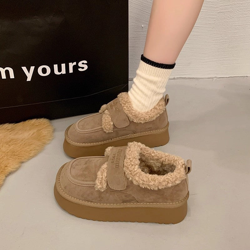 Thick sole birkenstock shoes women's fleece-linedthickenedheattech bean shoes 2025new arrivalwinter snow boots cotton shoes furry shoes