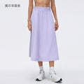 High-waisted a-line midi skirt with elastic waistband, ruffled trim, slimming effect, quick-drying, breathable, casual activewear skirt d26042