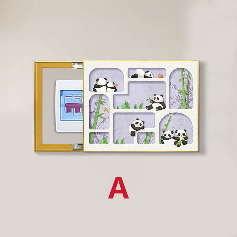 Panda meter box decorative painting living room power main switch blocking hanging painting multimedia box cover plate electric switch box mural