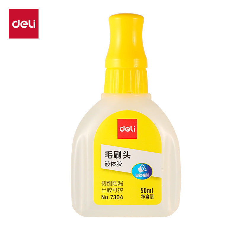 Deli 7304 Office Stationery Glue Liquid Glue 50ml Liquid Glue Student Cute Brush Glue Wholesale