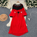 Autumn european and american retro court style heavy sequin embroidered long pleated puff sleeve dress women's pleated skirt