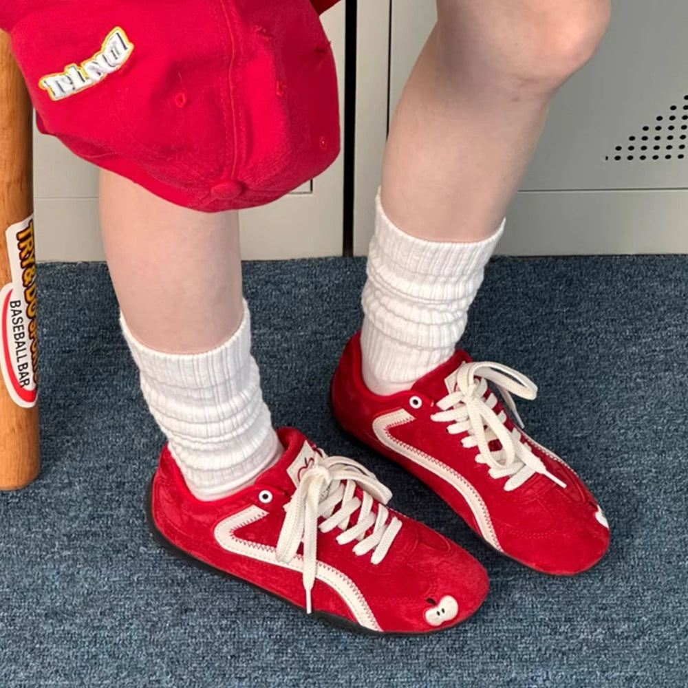 2026 spring/summer red retro german army trainers (gats) - versatile color block lace-up casual sneakers - women's lightweight platform agnes shoes
