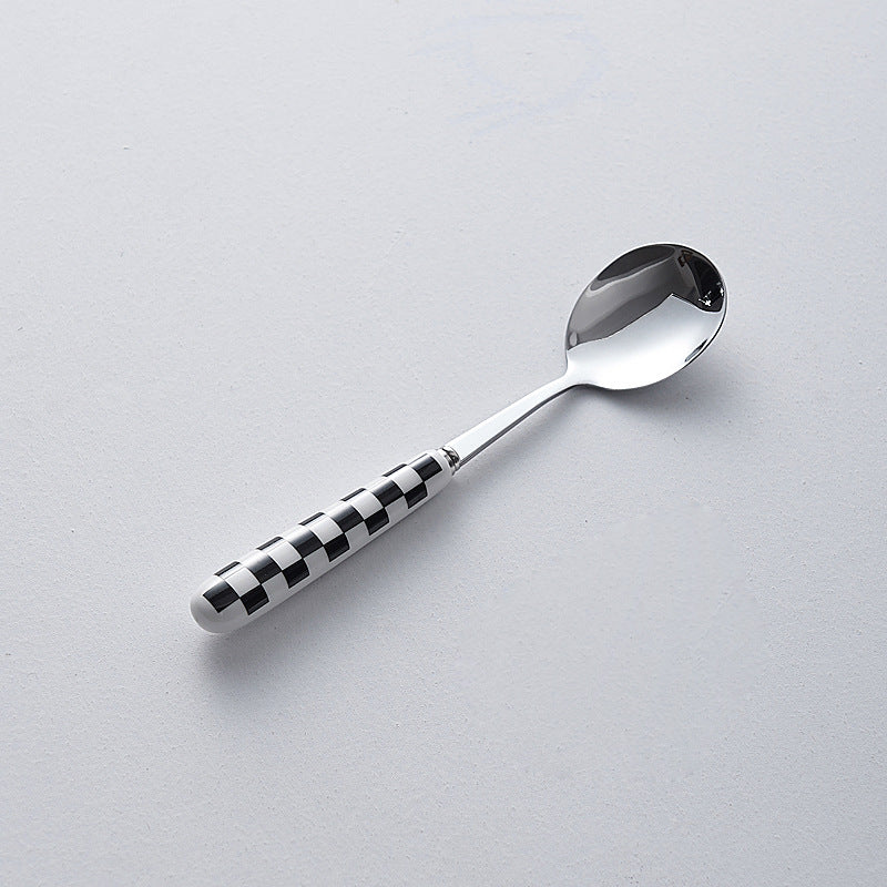 Minimalist ceramic handle cutlery set - polka dot design stainless steel tableware - creative, high-value steak knife and fork wholesale