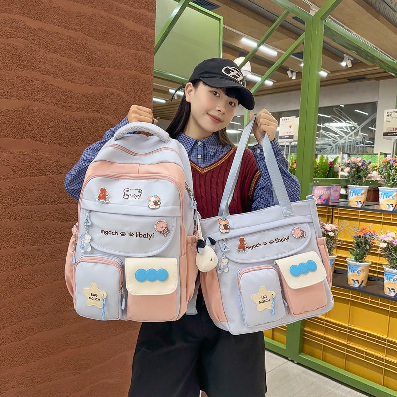 Spring, summer, middle and high school students, large-capacity backpacks, versatile burden reduction, fashion trend, two-piece set, schoolbag, tutoring bag