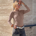 women's fashion:  autumn new arrivals - solid color crew neck long sleeve tie-back waist top - wholesale for export