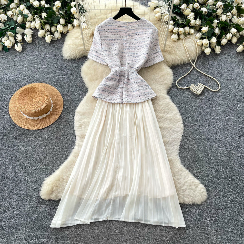 French chic sequin dress - women's  summer collection: high-end, slim-fit, pleated maxi dress for work and evening wear