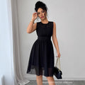 summer new arrival: european and american style black sleeveless chiffon dress - women's slimming, figure-flattering design