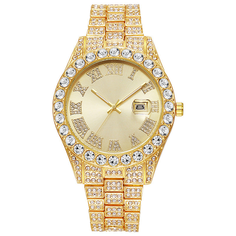 2025 hot-selling export watch: european and american men's personalized hip-hop feng shui ghost roman numeral diamond-inlaid quartz watch for men