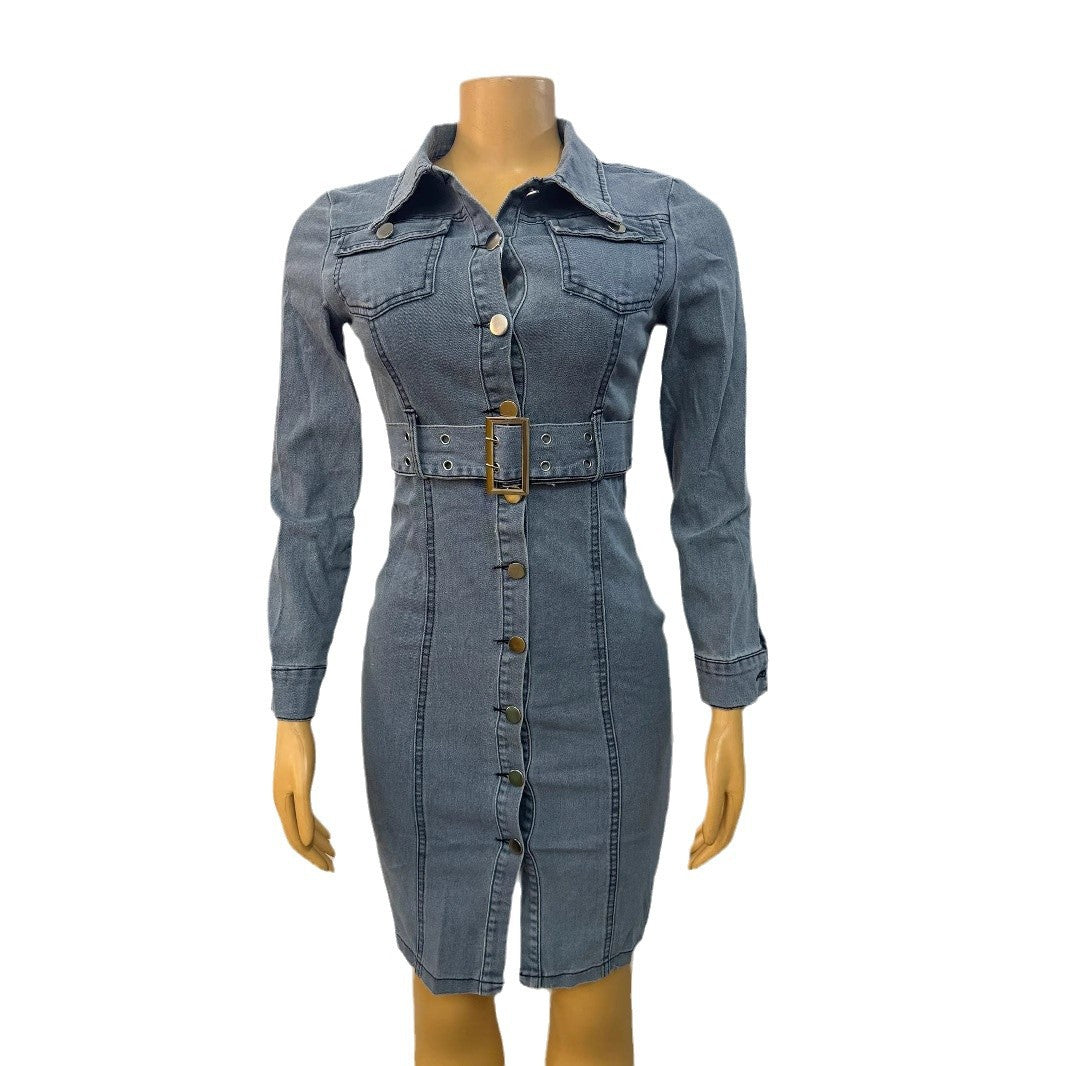 Cross-border Europe, America,  new women's clothing fashion lapel cardigan slim denim dress  wholesale women