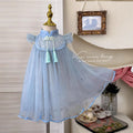 Girls' dress  summer new chinese style cheongsam with frog closures, tassel mesh skirt, and flutter sleeves
