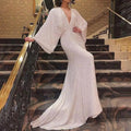 new european and american style v-neck floor-length sequin evening gown with long sleeves - mermaid tail banquet elegance