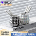 Ceramic fruit fork stainless steel creative pearl knife, fork and spoon suit customized tableware storage jar suit logo personalized