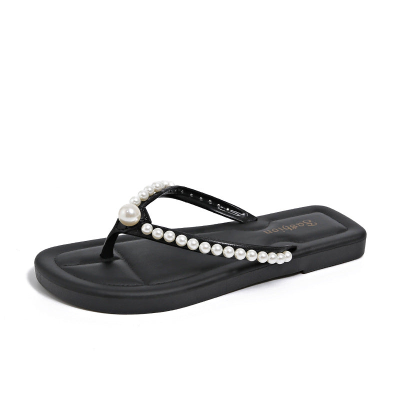 Summernew arrivalpure colorfashioneasiest for match pearl flip-flops women's sandals flats low heel classy women's shoes