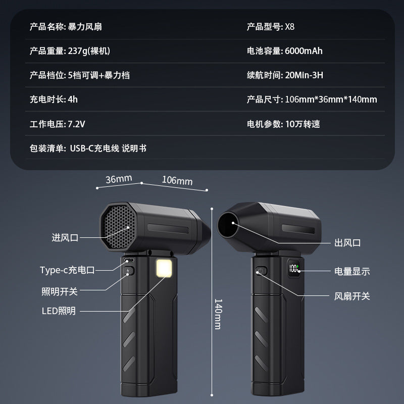 x8 violent fan turbine high-speed rotate dust removal hair dryer desktop portable handheld high wind power