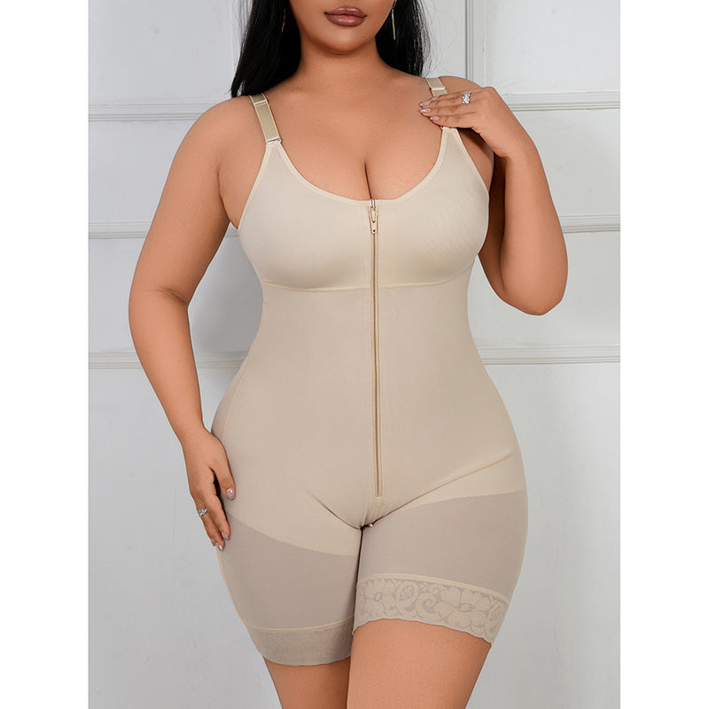 260g hard mesh cross-border body shaping one-piece shaping hip cover corset zipper button body shaping bodysuit