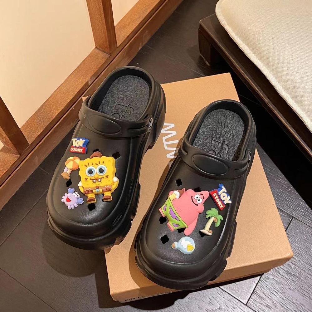 New arrival crocs women's summer popular thick sole toe cap stepping on shit feeling outwearnon-slip high heel thick sole slippers wholesale