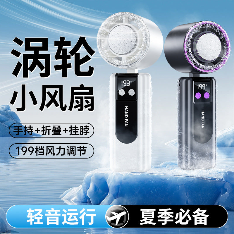 new ice-cooling high-speed fan, semiconductor refrigeration handheld fan, portable rechargeable foldable mini fan