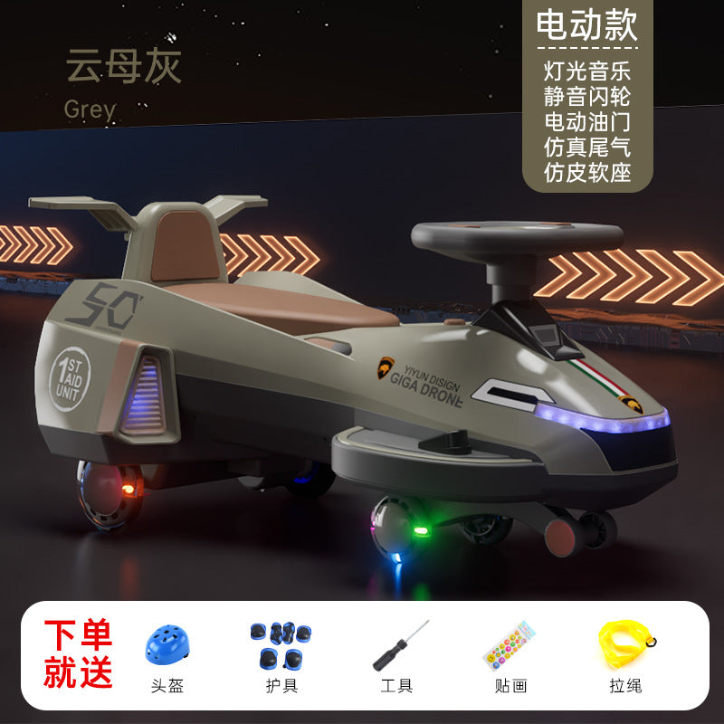 Children's electric twisting car universal wheel anti-rollover baby yo-yo car music lights four-wheel flashing lights