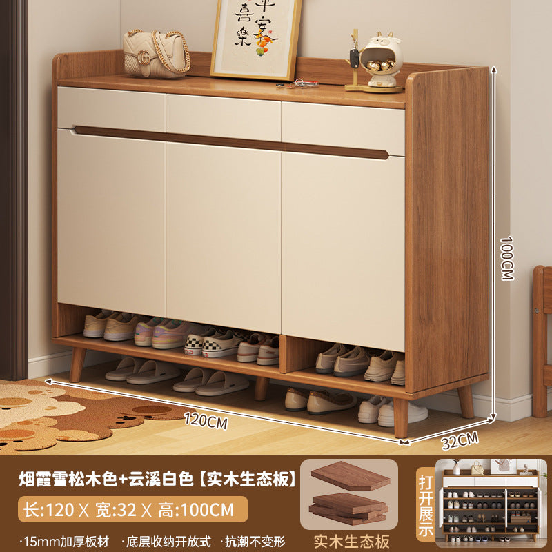 Solid wood core shoe cabinet household entrance 2025 new Chinese-style wall storage cabinet large-capacity indoor shoe rack