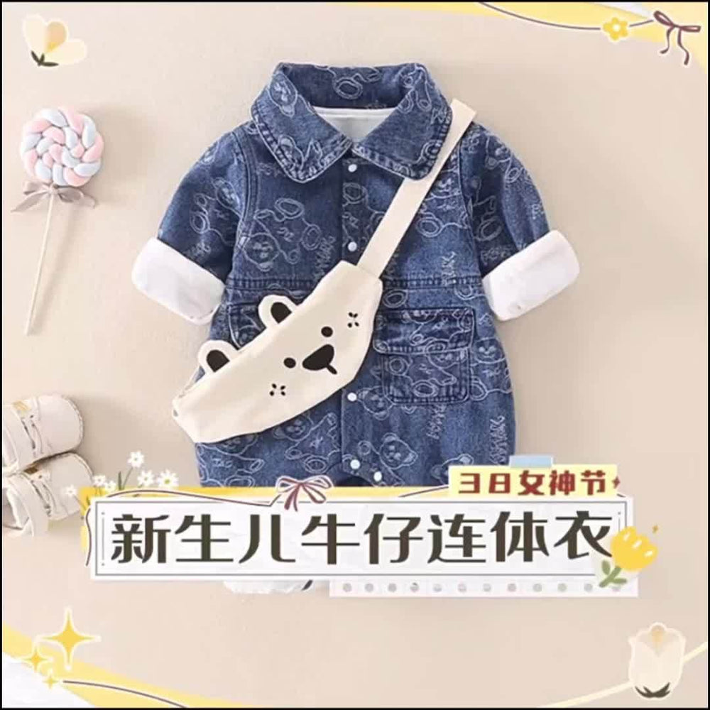 Baby fashion newborn outwear spring & fall clothes long sleeves denim one-piece clothes outwear