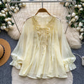 French chic lace trim v-neck tie blouse - women's long sleeve, youthful & flattering, autumn , relaxed fit