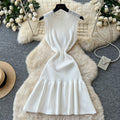 K-stylework clothing sleeveless pleatedknittingdress women's summercut out waist a-line skirt pinkelegant skirt summer