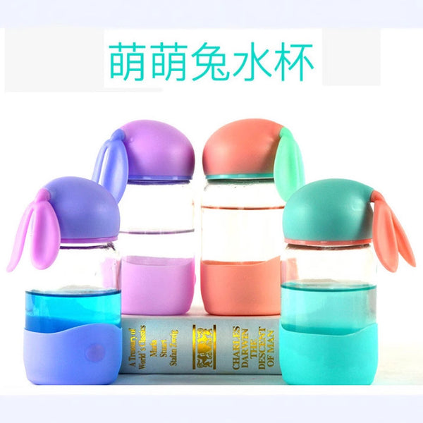 Wholesale creative rabbit cup transparent glass student portable cup glass cup advertising gift print logo