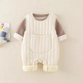 Autumn winterk-style men's and women's baby fleece-lined outing long sleevestwo-piece set khaki newborn home heattech crawling suit