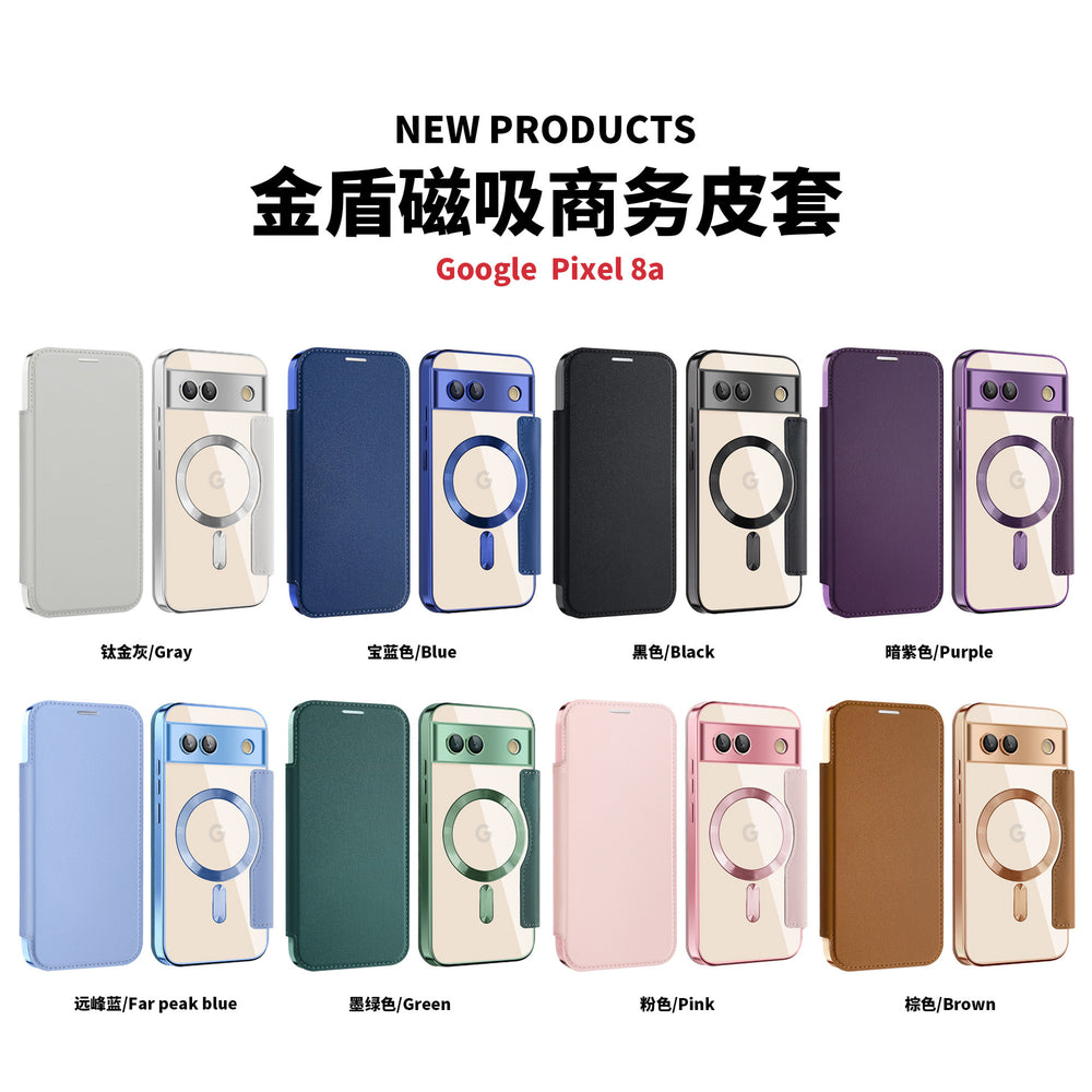 gold shield magnetic card slot business leather case for google pixel 10/9 with magsafe compatibility