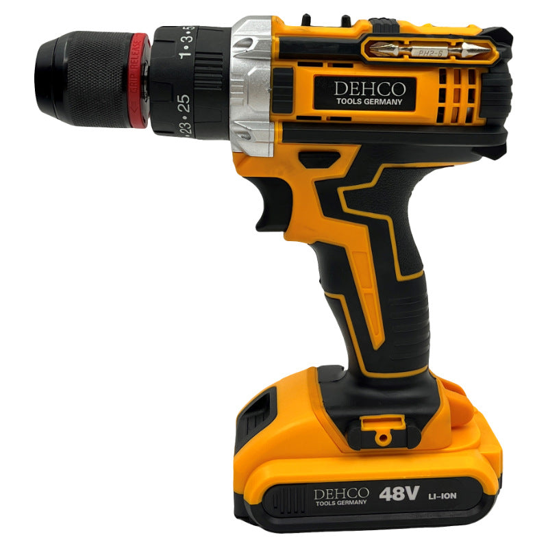 Dewei high-power double bead three-function metal chuck lithium battery impact drill hand electric drill kit work box