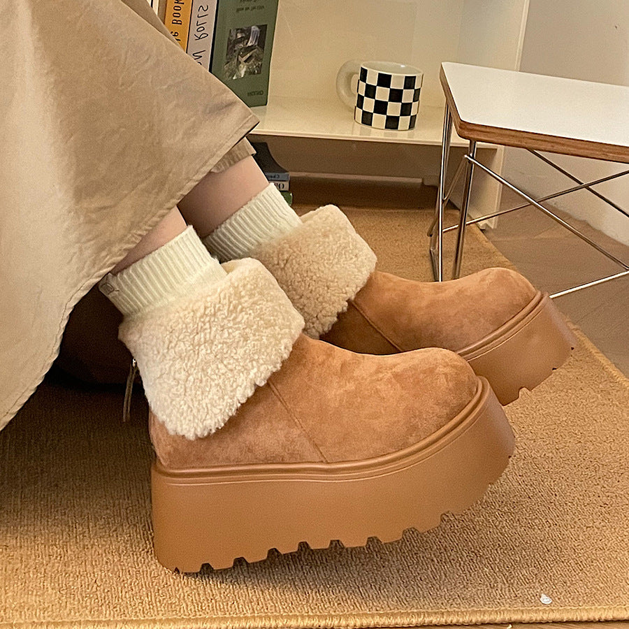 Thick sole heightened snow boots women's 2025new arrivalwinterfleece-linedheattech furry short bootsfashion ugly cute big toe cotton shoes