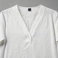 european and american bohemia breathable shirt with deep v half placket and one capsules button pleated fabric loose shoulder long sleeves