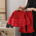 Girls' faux mink two-piece sweater set -  autumn/winter new collection - baby girl crewneck sweater and pants outfit