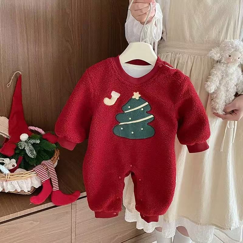 Chinese style fleece-lined romper for baby boys and girls - winter new year outfit, crawling suit, and festive new year's wear for kids
