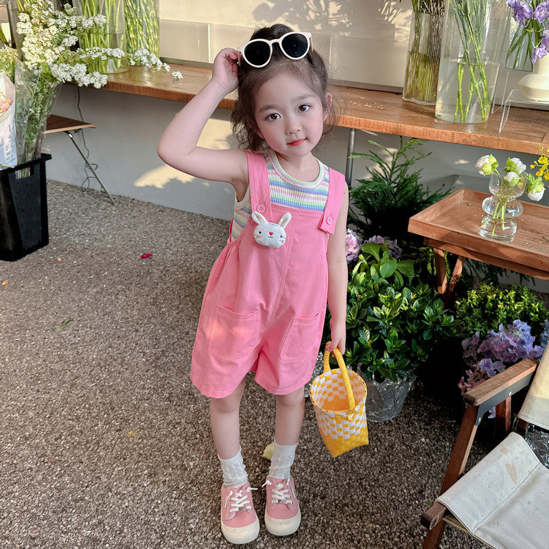 Summer casual girls' overalls set - new stylish and trendy summer outfit for babies and kids (two-piece set)