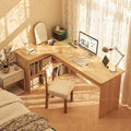 Corner desk bookshelf combo - all-in-one home study desk with drawers for students, high schoolers, and computer use