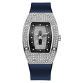 Whiskey barrel-shaped diamond-accented quartz watch - fashionable, trendy, and elegant women's silicone wristwatch - wholesale white
