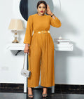 Q045   fall/winter new solid color long sleeve loose wide leg plus size women's jumpsuit - cross-border e-commerce