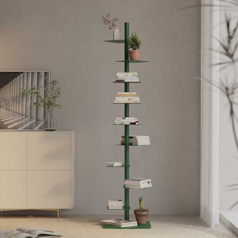 Designer bookshelf rotating invisible spiral display stand living room wrought iron home corner shelf indoor narrow bookcase