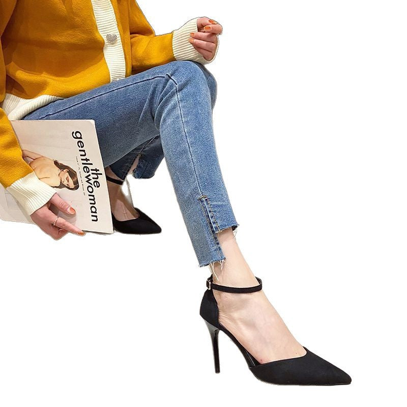 Stiletto heel french lace-up high heels women's 2025 summer pure & seductive closed-toe sandals fashion ankle strap sandals