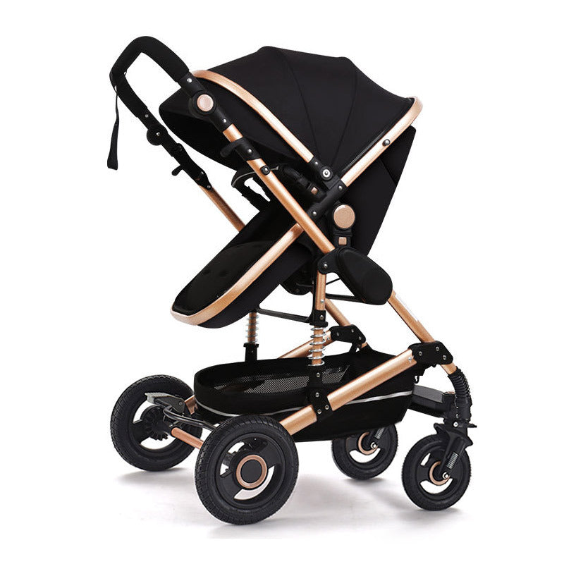 Baby stroller, 2-way high view, convertible (sitting/reclining), lightweight, foldable, shock-absorbing, newborn infant toddler pushchair