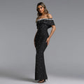 C7759 cross-border   fashion women's off-the-shoulder beaded evening gown party dress
