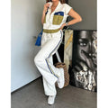 cross-border fashion zip-up top and pants color block two-piece set plus size outerwear