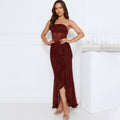 Amazon women's clothing  new arrival: elegant sleeveless bandeau sexy high-slit ruffle detail backless bodycon dress