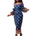 European, american, and african fashion cross-border  new print slim-fit maxi dress with lantern sleeves - special offer